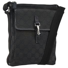 Borsa a Spalla Jackie GG Canvas Gucci Nera Argento 92646 Auth 143584