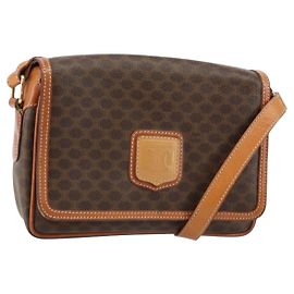 Céline Borsa a Spalla in Tela Macadam CELINE in Pelle PVC Marrone Oro Auth ep11087