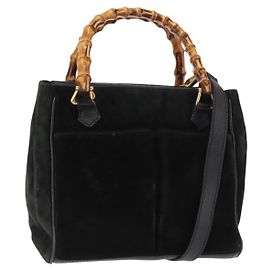Borsa a mano in suede Gucci Bamboo 2way nera Auth BA6753