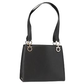 Bolsa Tote Gancini em couro cinza prateado Salvatore Ferragamo Auth 148318