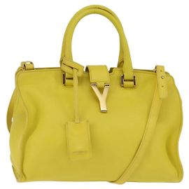 SAINT LAURENT Petit Kabas Bolso de Mano Cuero 2en1 Oro Amarillo Auth BA7092