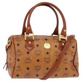 Borsa Boston MCM Logogram Vicetos PVC 2in1 Marrone Oro Auth 148233