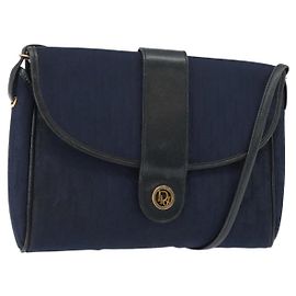 Borsa a Spalla in Tela Trotter Christian Dior Blu Navy Oro Auth bs30159