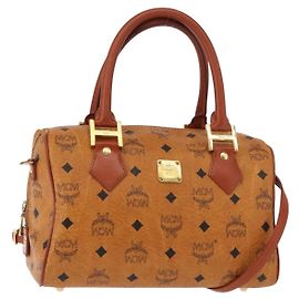 Bolsa MCM Vicetos Logogram PVC 2 em 1 Marrom Dourado Auth BA5195