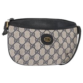 Gucci Borsa a Spalla GG Supreme in PVC Pelle Blu Navy Oro 904 02 020 Auth gh1135