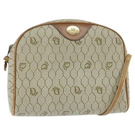 Christian Dior Bolso de hombro de lona de panal de abeja de PVC cuero beige Auth bs30408