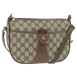 Borsa Sherry Line GG Supreme Web di GUCCI in PVC beige e oro 001 754 6177 Auth 150554