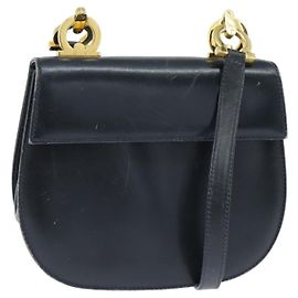 Borsa a Spalla Gancini in Pelle Salvatore Ferragamo Blu Navy Oro Auth 150345
