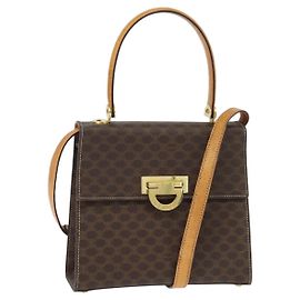 Céline Borsa a mano in tela Macadam CELINE in pelle PVC 2 in 1 marrone oro Auth hk3227