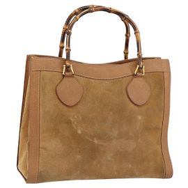 Borsa a Mano GUCCI Bamboo Suede Beige Oro 002 2058 0260 Auth ep11402