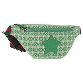 Borsa GUCCI a tracolla in tela e pelle verde argento 502095 Auth BA7469