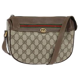 Bolso Gucci GG Supreme Web Sherry Line PVC Beige Dorado 001 58 0918 Auth BA7459