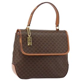 Céline Borsa a mano in tela Macadam CELINE in pelle PVC marrone oro Auth bs30308