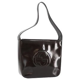 Borsa a tracolla GUCCI Soho in pelle verniciata Marrone Argento 000 1046 0506 Auth 150547