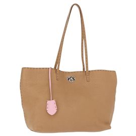 Borsa Tote Celeria in pelle beige argento FENDI Auth 150443