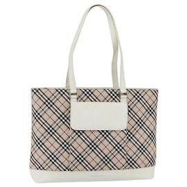 Borsa Tote Nova Check Burberry in Tela e Pelle Beige Argento Auth 147078