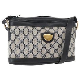 GUCCI GG Supreme Schultertasche aus PVC-Leder Navy Gold Auth 152361