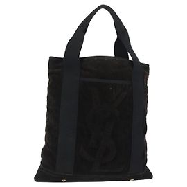 Bolso Tote SAINT LAURENT de corduroy azul marino y dorado 148884 Auth 148894