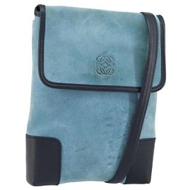 LOEWE Borsa a Spalla Anagram in Pelle Scamosciata Blu Chiaro Navy Auth hk3179