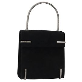 Borsa a mano Salvatore Ferragamo in suede nero e argento Auth BA7548