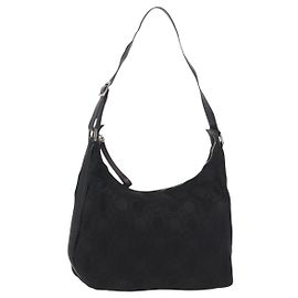 Borsa a Spalla Gancini in Pelle Nylon Nera Argento Salvatore Ferragamo Auth bs30802