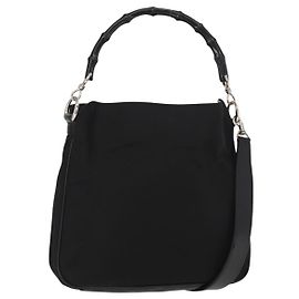 Borsa a Spalla GUCCI Bamboo Nylon 2way Nero Argento 001 1638 Auth ep11989