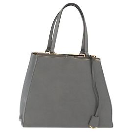 FENDI Trois Jules Bolso de Mano de Cuero 2en1 Gris Dorado Auth ep11480