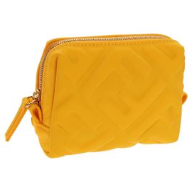 Pochette in tela Zucca FF embossata FENDI in nylon giallo oro Auth 150880M