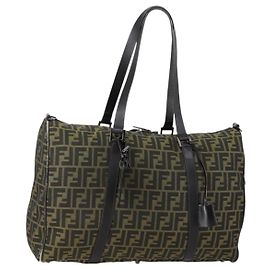 FENDI Zucca Canvas Tote Bag Schwarz Braun Auth 150286