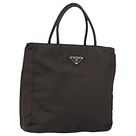 PRADA Borsa a mano in nylon marrone argento autentica 154516