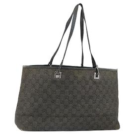 GUCCI GG Canvas Tote Bag Schwarz Silber 36173 1705 Auth 154445