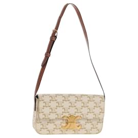 CELINE Triomphe Mini Borsa Semi Spalla PVC Marrone Bianco Auth 148690SM - Céline