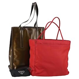PRADA Borsa a Spalla Nylon Smalto 3 Set Rosso Marrone Nero Auth bs31276 - Prada