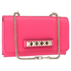 VALENTINO Borsa a Spalla in Pelle con Borchie e Catena Rosa Oro Auth bs31221