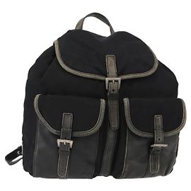 Mochila PRADA de nylon y cuero negro plata auténtica 151999
