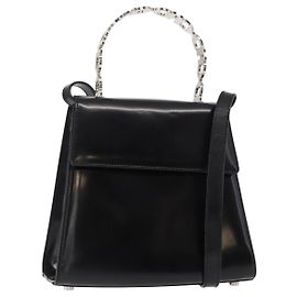 Borsa a mano in pelle Gancini Salvatore Ferragamo 2 in 1 Nero Argento Auth gh1184