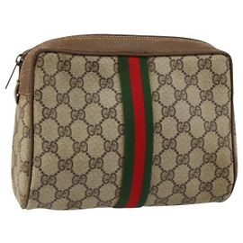 GUCCI GG Supreme Web Sherry Line Clutch Bag PVC Beige Oro 89 01 012 Auth th6454