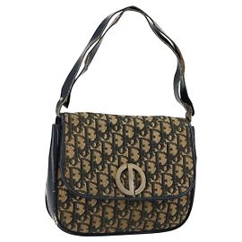 Bolso de Hombro de Lona Trotter Christian Dior Azul Auth 150069