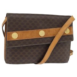 Céline CELINE Macadam Canvas Schultertasche aus PVC-Leder Braun Gold Auth 150050