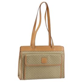 Céline Borsa a Spalla in Tela Macadam CELINE PVC Beige Oro Auth gh1092