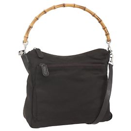 Borsa a spalla Gucci Bamboo Nylon 2 in 1 Marrone Argento Autentica 151470