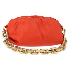 Autre Marque Bolsa de ombro com corrente em couro laranja dourado Auth 146565SAV