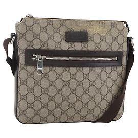 Gucci Borsa a Spalla GG Supreme in PVC Pelle Beige Argento 406410 Auth 151765