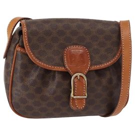 Céline Borsa a Spalla in Tela Macadam CELINE in Pelle PVC Marrone Oro Auth 151785