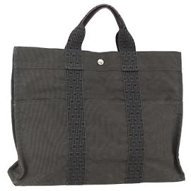 Hermès HERMES Handtasche Her Line MM Canvas Grau Silber Auth ka409