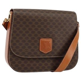 Céline CELINE Macadam Canvas Schultertasche aus PVC-Leder Braun Gold Auth ki6185