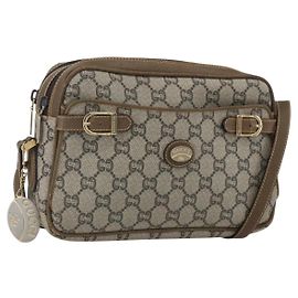 Borsa a Spalla GUCCI GG Plus Supreme in Pelle PVC Beige Oro Auth 151550