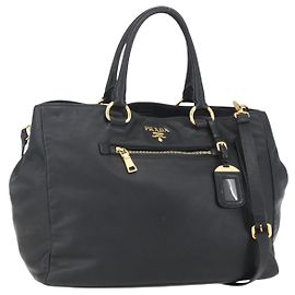 PRADA Borsa a Mano in Pelle 2 in 1 Nera Oro Auth yk19782