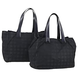 CHANEL Nuova Borsa Tote da Viaggio in Nylon 2 Set Nero CC Auth BA8474