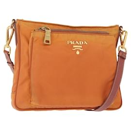 PRADA Schultertasche Nylon Leder Orange Gold Auth 155084